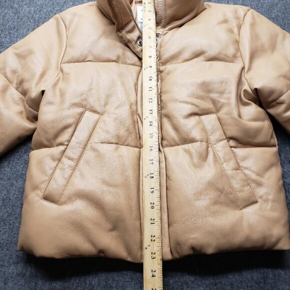 Abercrombie & Fitch Jacket Womens Sz Med Vegan Leather A&F Mini Puffer Coat Tan - Picture 4 of 8